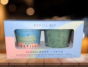 NIB! Good ChemistrySandalwood + Smile Biodegradable Candle + Candle Refill